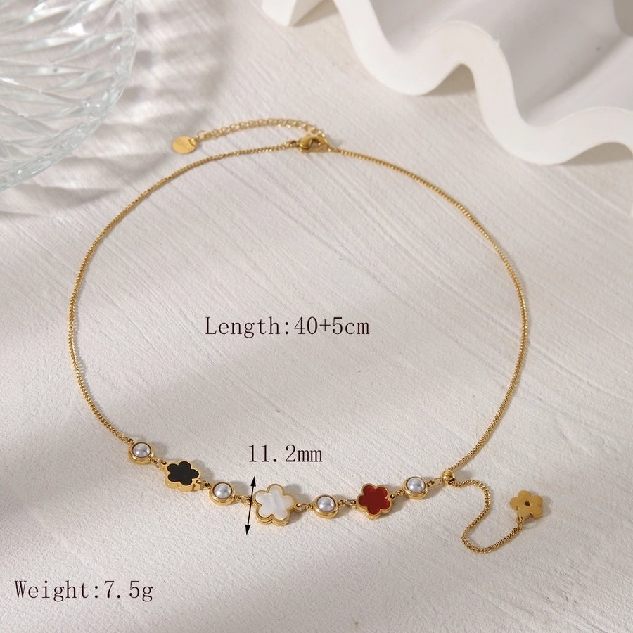 Jewelry Casual Sweet Commute Solid Color Flower 304 Stainless Steel Acrylic 18K Gold Plated Inlay Pendant Necklace