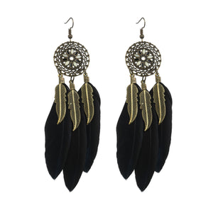 Retro Boho Leaf Feather Earring